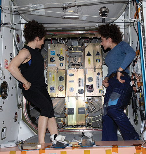 Astronauts Christina Koch, left, and Jessica Meir 