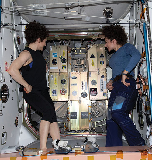 Astronauts Christina Koch, left, and Jessica Meir