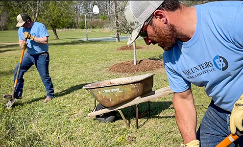 Lineman volunteer at community event