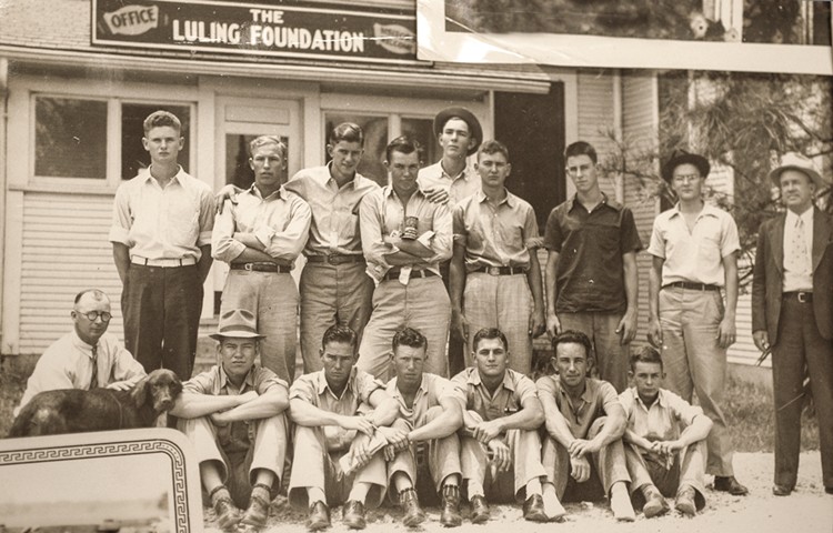 A group of young men, ages 17-22, who took part in the The Luling Foundation's training school established in March of 1934. The one-year program taught hands-on classes in poultry, dairy, livestock and general farming. Historic photos courtesy of the Luling Foundation